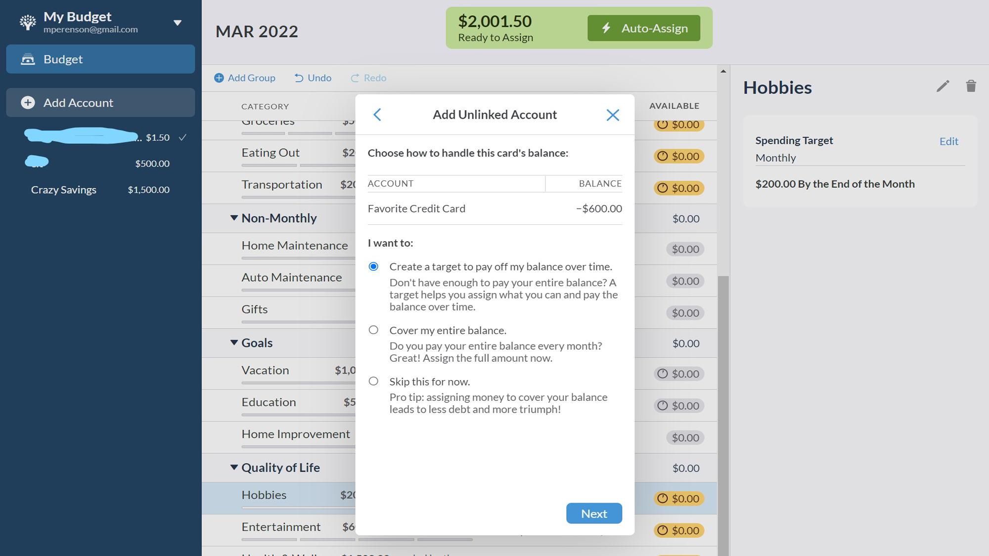 Captura de tela YNAB