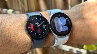 The Samsung Galaxy Watch 6 (left, black) and Samsung Galaxy Watch 7 (right, silver) side-by-side
