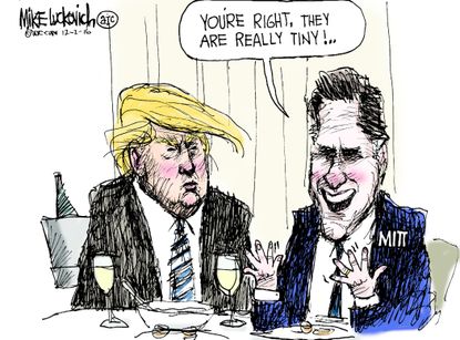 Political cartoon U.S. Donald Trump Mitt Romney dinner