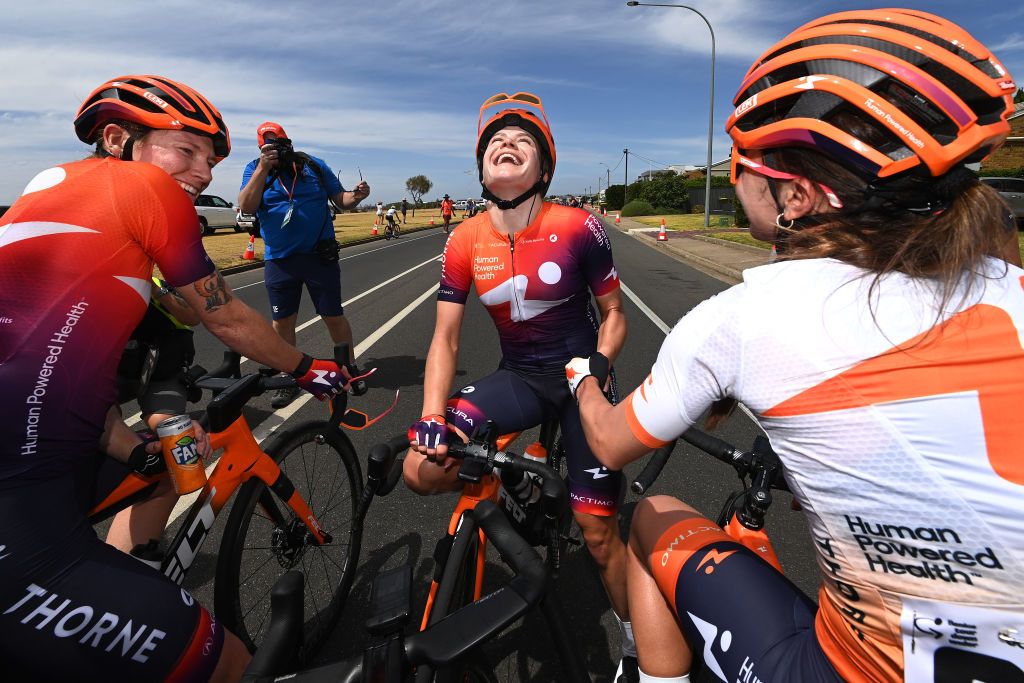 Daria Pikulik (Human Powered Health) celebrates her first Women&#039;s WorldTour victory on stage 1 of the women&#039;s race at the Santos Tour Down Under in 2023