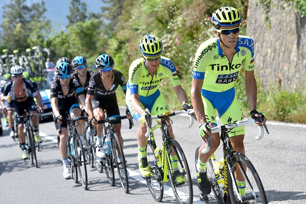 Tinkoff-Saxo lead Team Sky on the climb
