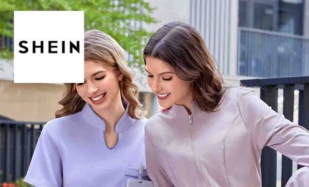 shein logo placed over an image of two women in sports suits