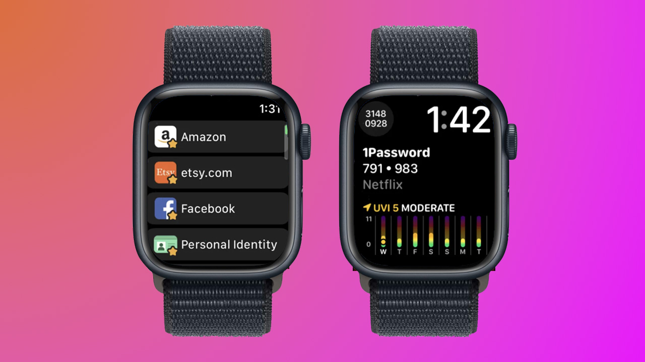 Screenshots of the 1Password app on Apple Watch