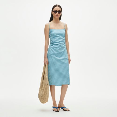 Ruched Sheath Dress in Gingham Stretch Poplin