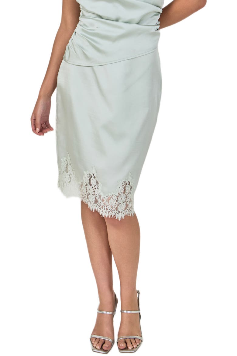 Lace Trim Satin Skirt