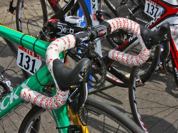 Sylvain Chavanel (Quick Step) spent a day in yellow with double-wrapped bars to carry him across the cobbles.