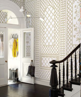 Hallway with Schumacher Bamboo Trellis wallcovering