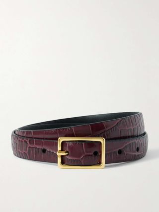 Croc-Effect Leather Belt