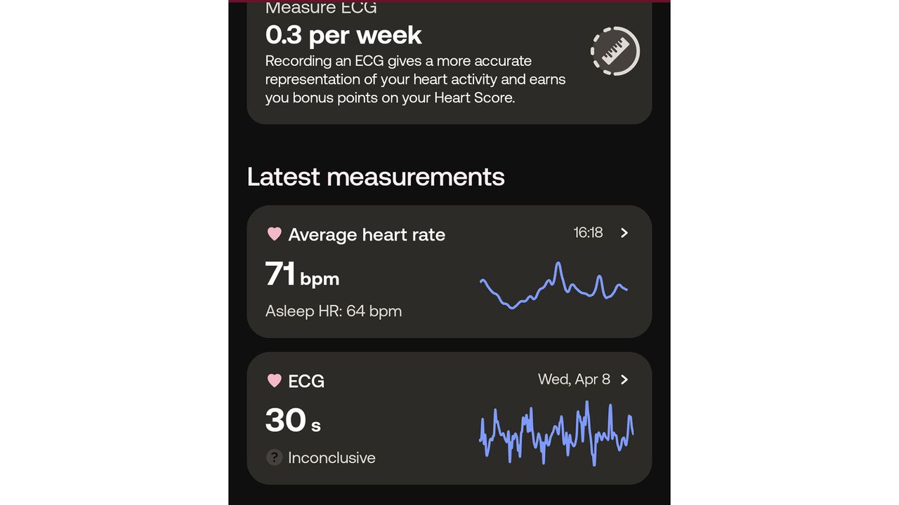 a screenshot of the ECG tracking feature from the Withings app
