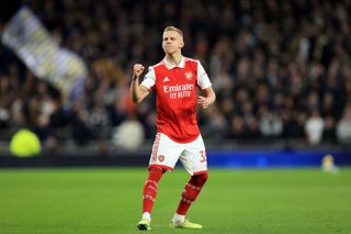 Oleksandr Zinchenko of Arsenal during the Premier League match between Tottenham Hotspur and Arsenal FC at Tottenham Hotspur Stadium on January 15, 2023 in London, United Kingdom.