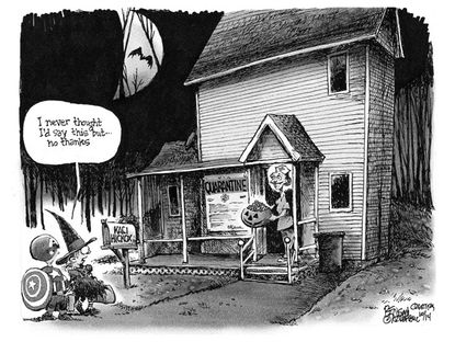 Editorial cartoon Ebola nurse quarantine Halloween