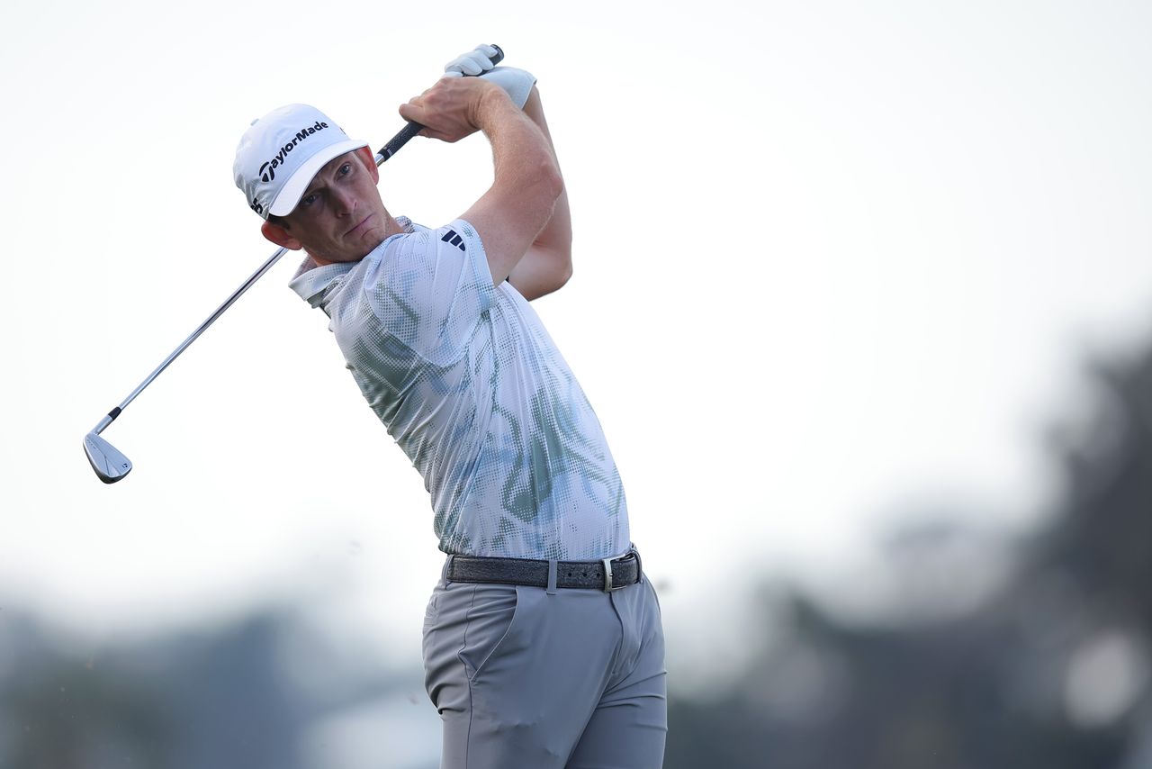 Jacob Bridgeman hits an iron