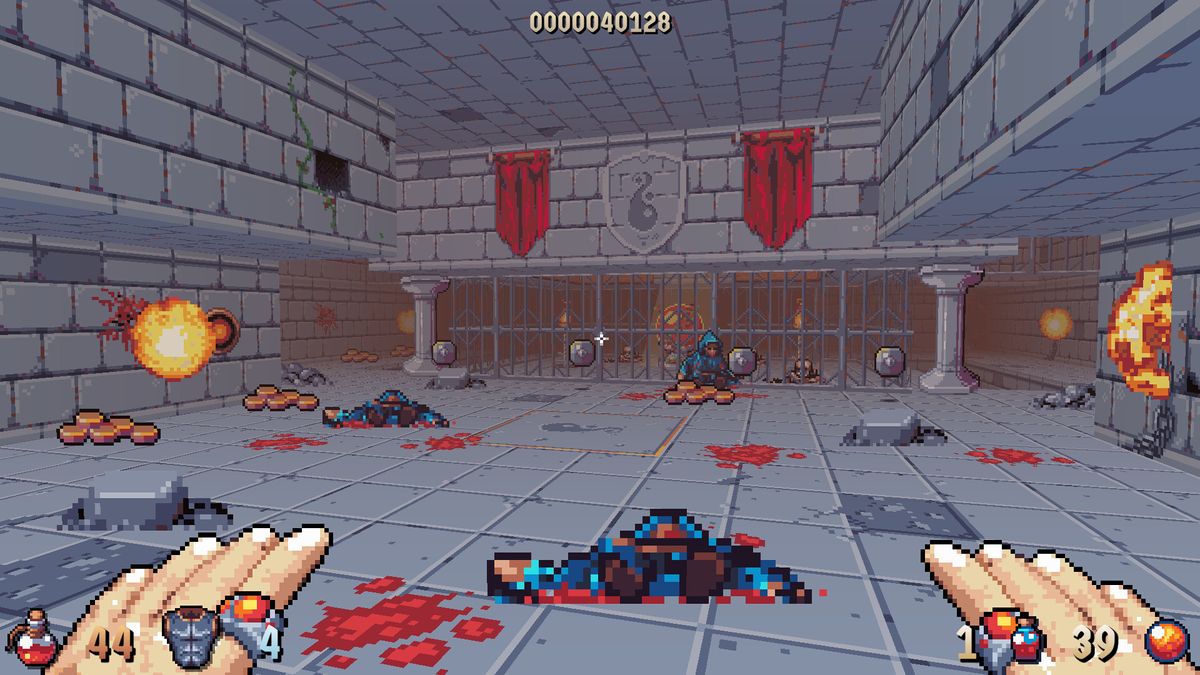View of a dungeon with multiple dead enemies littering the ground in Wizordum.