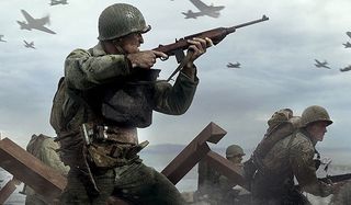 A soldier charges in Call of Duty WWII