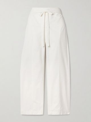 Tie-Detailed Paneled Cotton Wide-Leg Pants