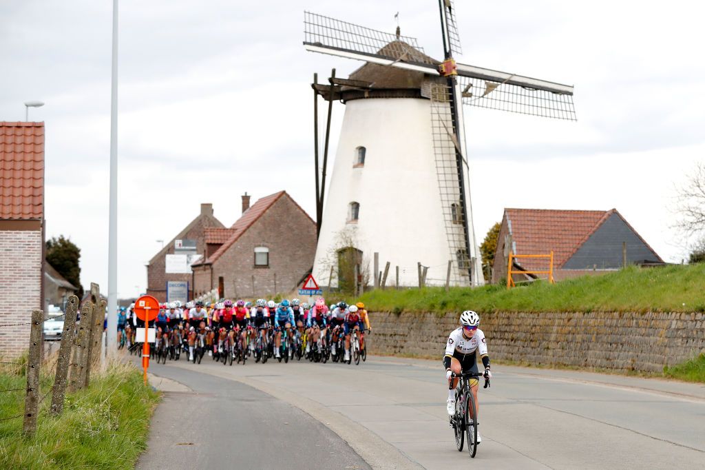 OUDENAARDE BELGIUM APRIL 03 Celine Van Houtum of Netherlands and Multum Accountants Ladies Cycling Team attacks in the peloton during the 19th Ronde van Vlaanderen Tour des Flandres 2022 Womens Elite a 1586km one day race from Oudenaarde to Oudenaarde RVV22 RVVwomen on April 03 2022 in Oudenaarde Belgium Photo by Bas CzerwinskiGetty Images