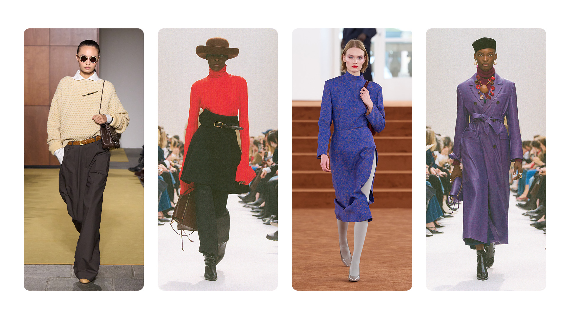 Collage of fall 2026 color trends on the runways.