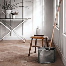 mop bucket in room with hardwood flooring