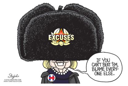 Political cartoon US Hillary Clinton Yale Commencement Russian hat 2016 election