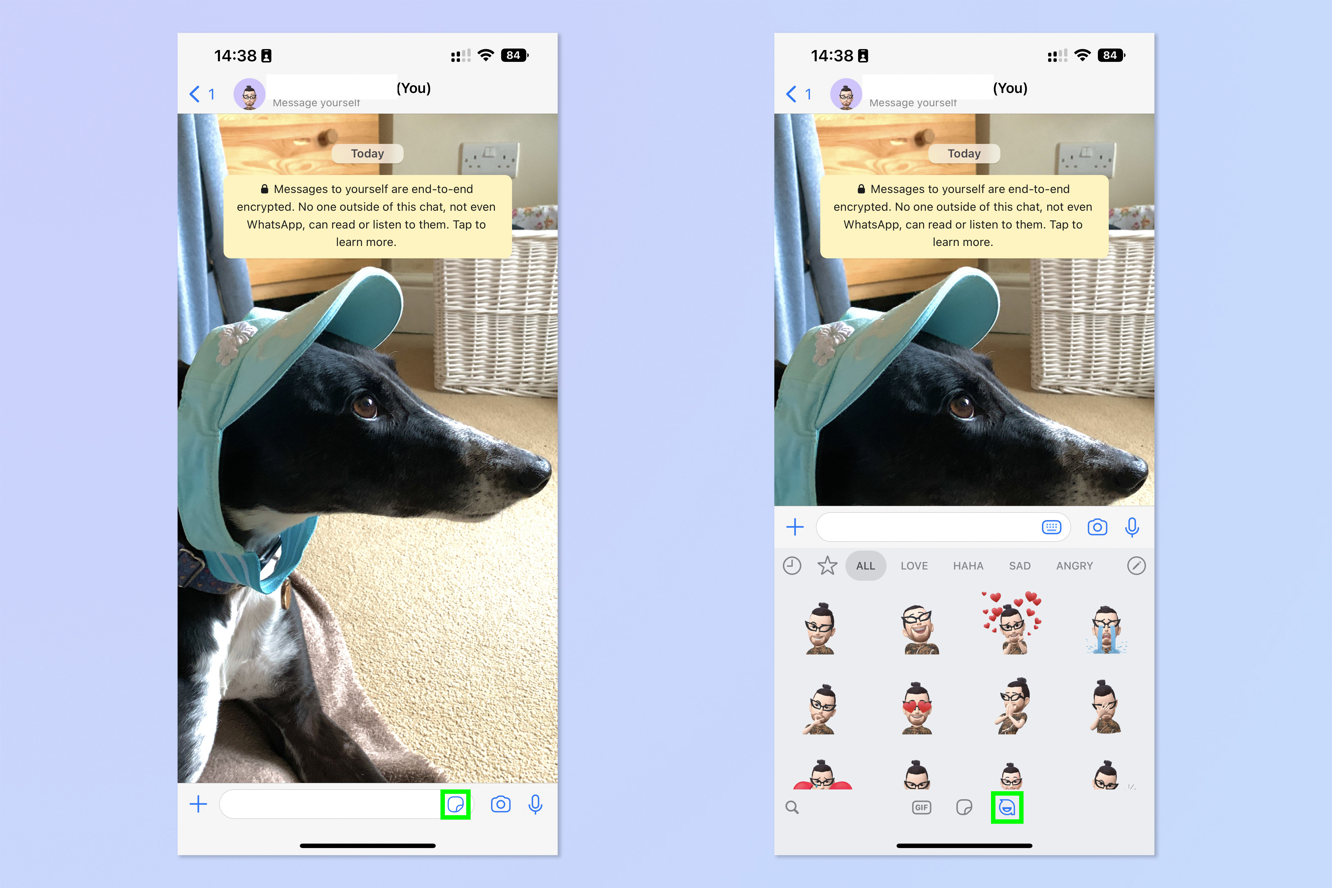 Скриншоты, показывающие шаги, необходимые для создания аватара WhatsApp, установки одного в качестве изображения профиля и отправки одного в качестве стикера.