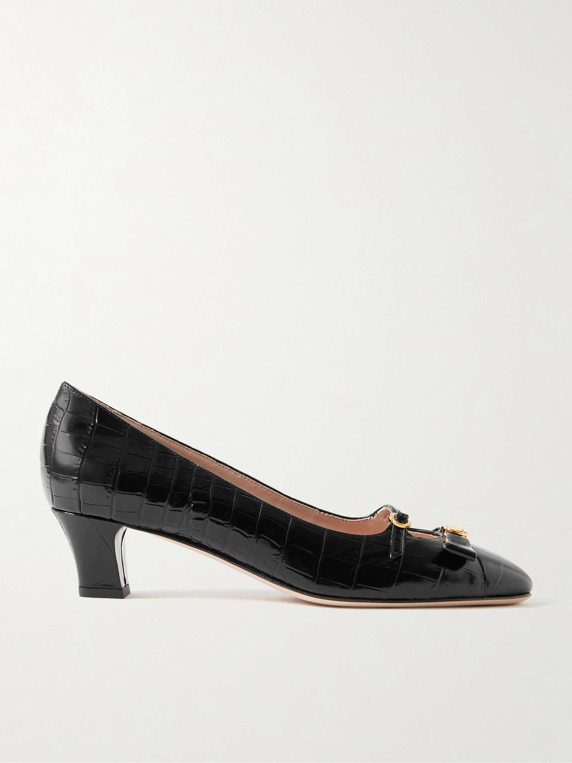 Bowow Décolleté 45 Embellished Croc-Effect Leather Pumps