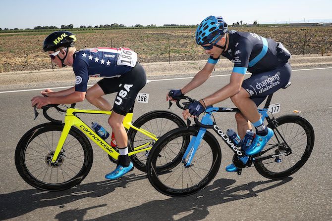 Tyler Stites (USA National Team) and Novo Nordisk's Charles Planet work together in the break on stage 1 of the 2019 Tour of California