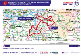 2016 Tour of Britain stage 3 map and profile
