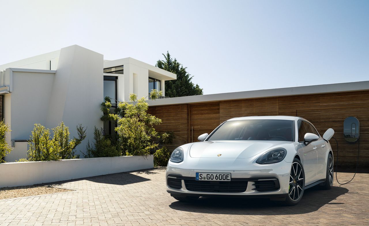 Porsche Panamera Turbo S E-Hybrid Sport Turismo at its charging dock