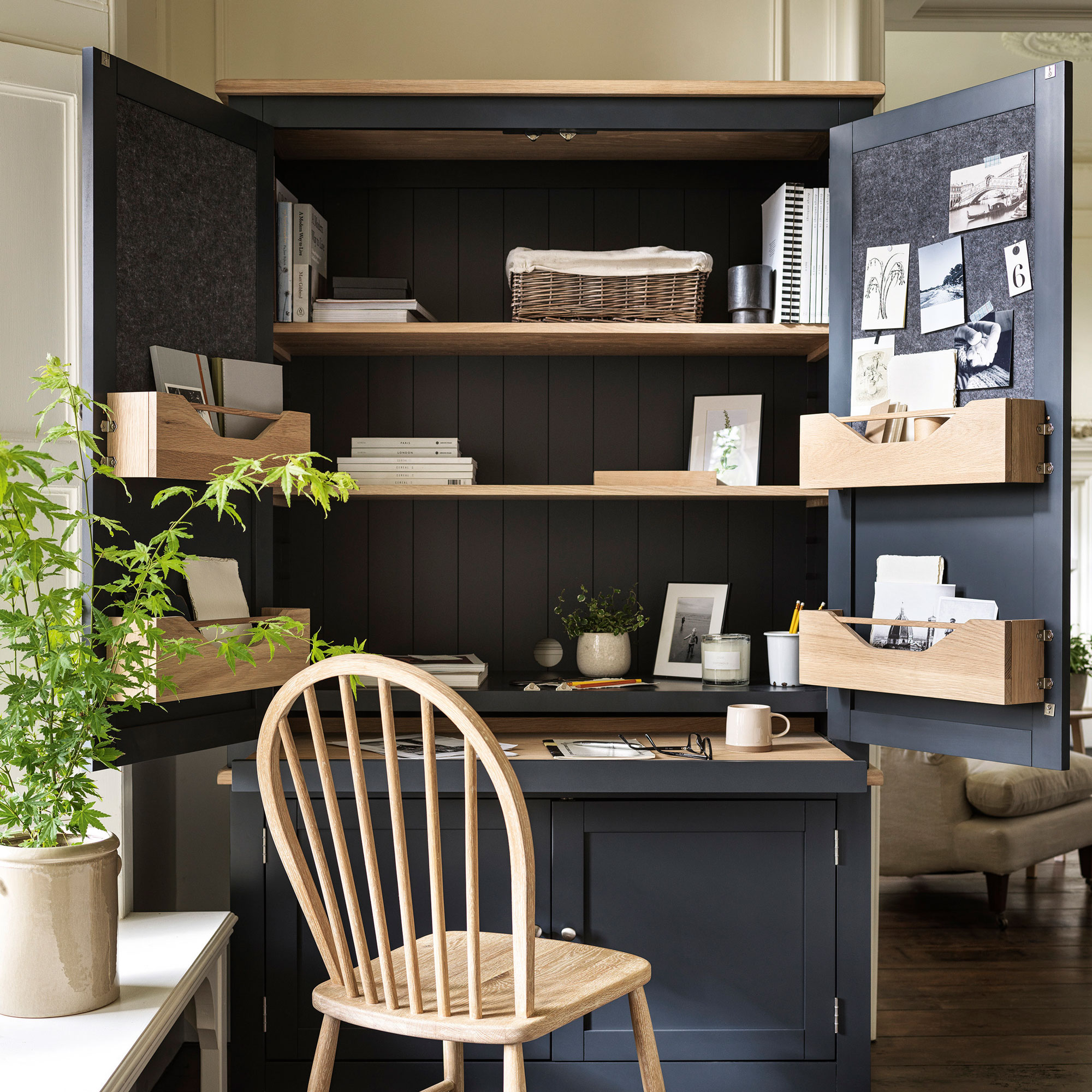 Blue hidden desk cabinet