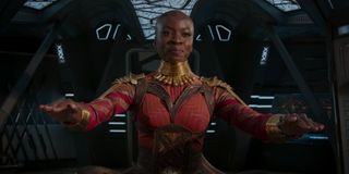 Okoye flying a ship in Black Panther