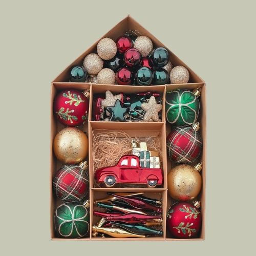 Valery Madelyn, Valery Madelyn Christmas Baubles for Traditional Christmas Tree Decorations,70pcs Red Green Gold Shatterproof Ball Ornaments, Hanging Gifts, House Shape Packing