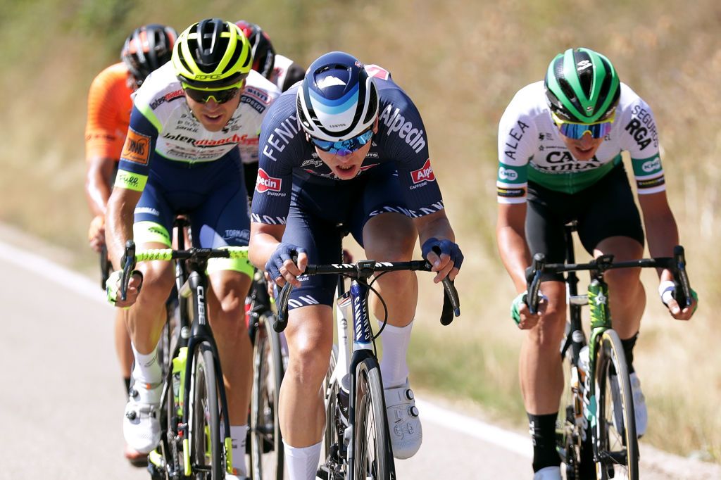 ESPINOSA DE LOS MONTEROS SPAIN AUGUST 16 Tobias Bayer of Austria and Team AlpecinFenix competes in the breakaway during the 76th Tour of Spain 2021 Stage 3 a 2028km stage from Santo Domingo de Silos to Espinosa de los Monteros Picn Blanco 1485m lavuelta LaVuelta21 CapitalMundialdelCiclismo on August 16 2021 in Espinosa de los Monteros Spain Photo by Gonzalo Arroyo MorenoGetty Images