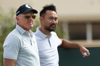Greg Norman and Thant chat during the Saudi International