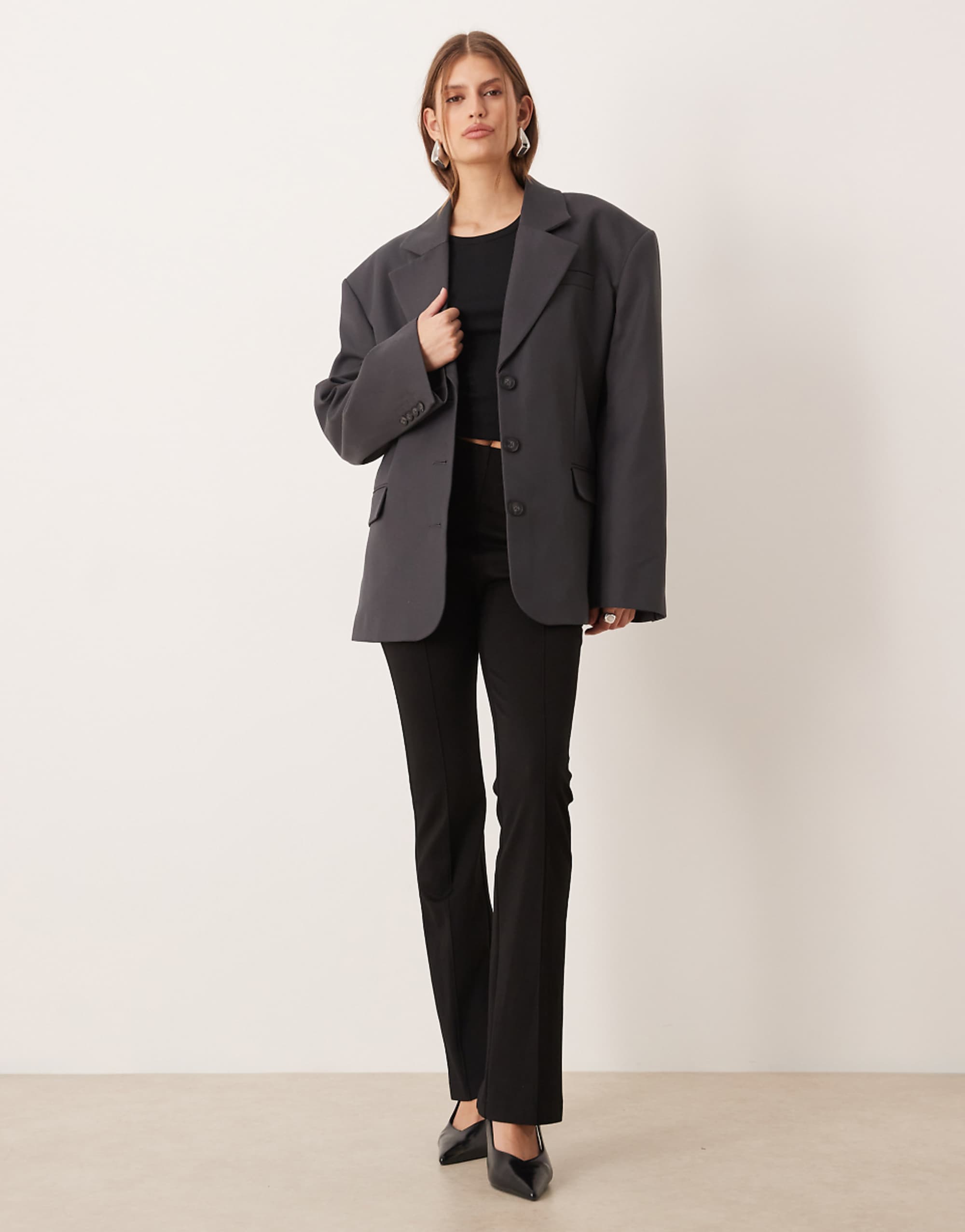 Asos Design Tailored Wool Blend Oversized Power Shoulder Blazer in Charcoal