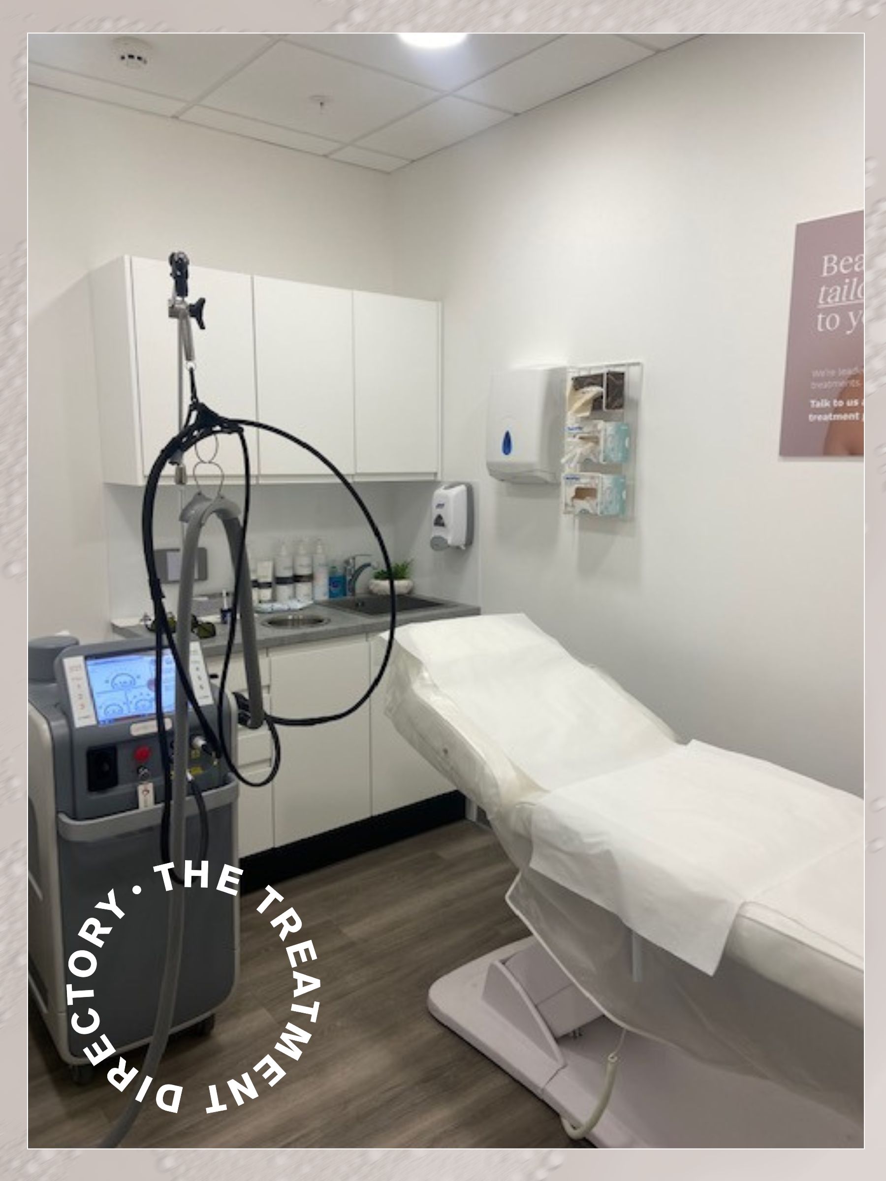 A photo of the laser clinics laser hair removal treatment room, with the laser machine and treatment bed