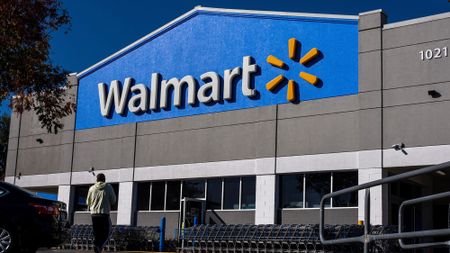 A man walks into a Walmart store in Martinez, California.