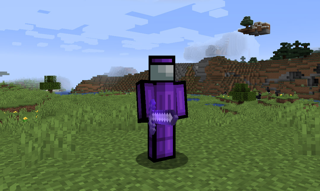 An Among Us purple crewmate Minecraft skin