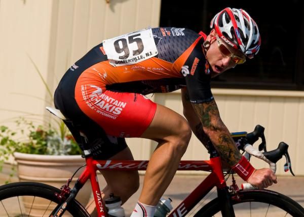 Adam Myerson (Mountain Kakis) finishes a big effort and looks back for others to do the same.