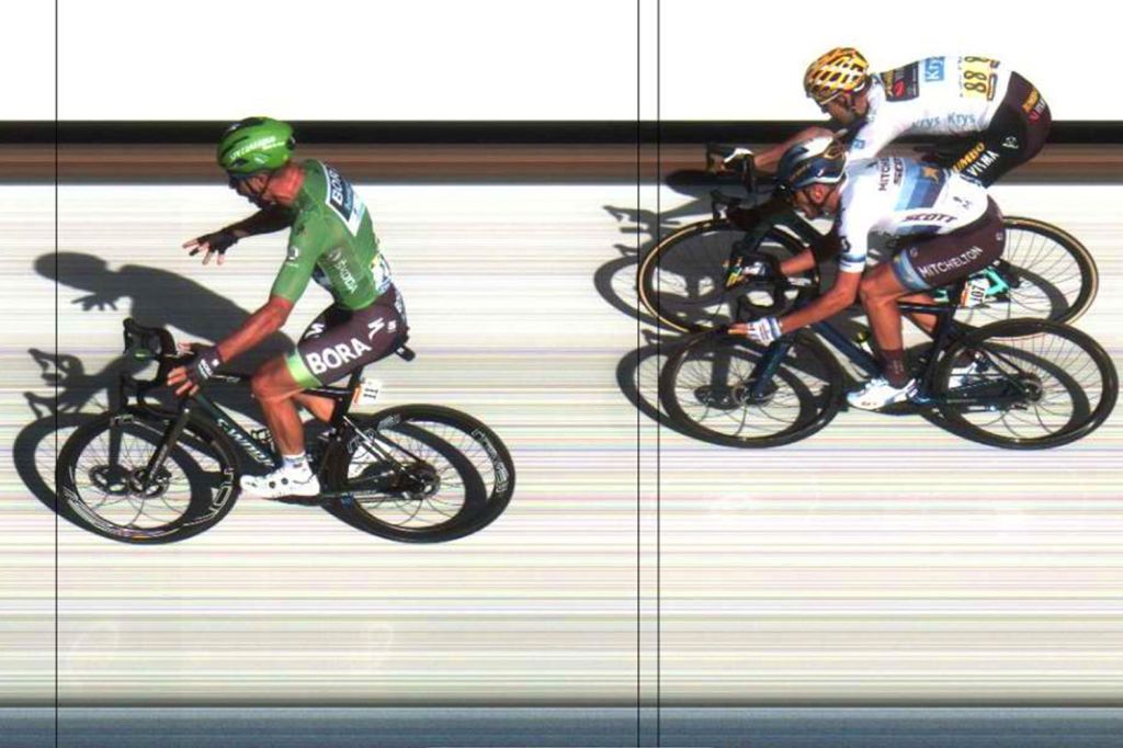 The photo finish on stage 5: Wout van Aert pips Matteo Trentin for second