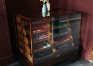 vintage wooden and glass cabinet