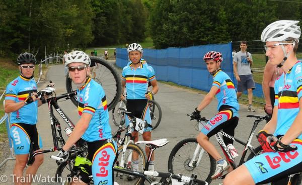The Belgian team waits for a race to finish so its riders can do some practice laps