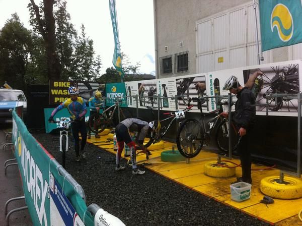 The bike wash station was a popular place