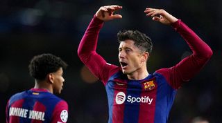 Robert Lewandowski in action for Barcelona against Napoli in the Champions League in March 2024.