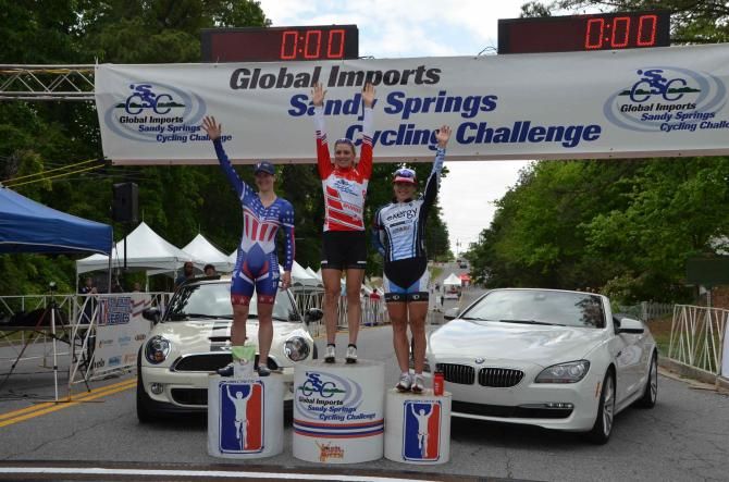 The Pro Women's podium 2nd- Theresa Cliff-Ryan (Fearless Femme p/b Pure Energy) , 1st-Erica Allar (CARE4CYCLING p/b Solomon Corp) and 3rd- Cari Higgins (Exergy TWENTY16)