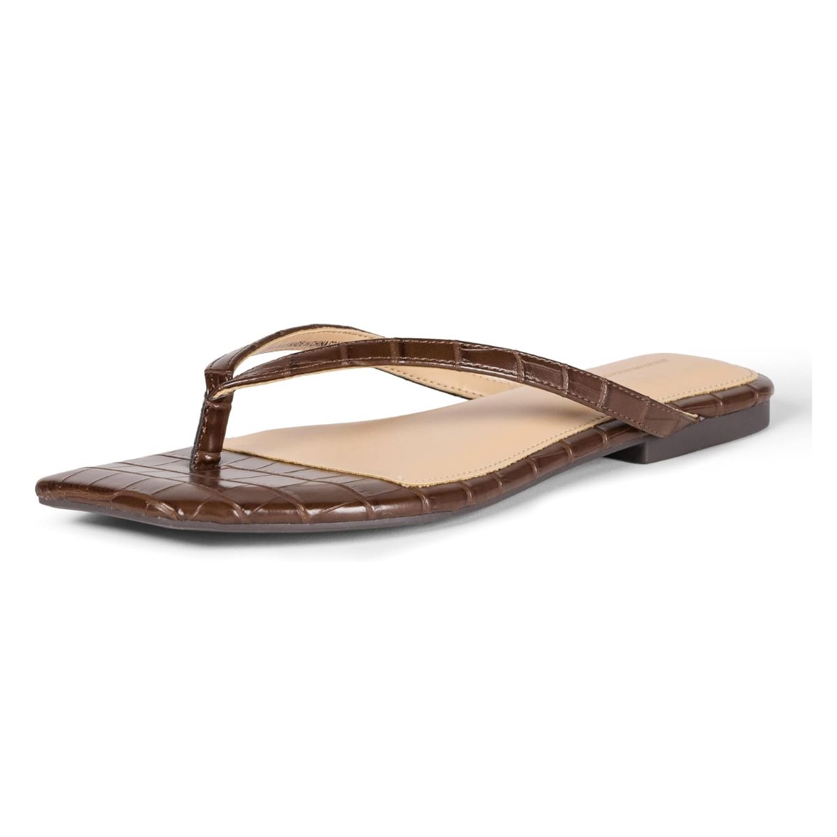 Amazon Essentials Women's Square Toe Flip Flops Sandal, Brown Faux Crocodile, 8 Uk