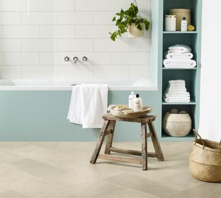 roost episode 3 - bathroom with Amtico flooring Crema in Herringbone Pattern