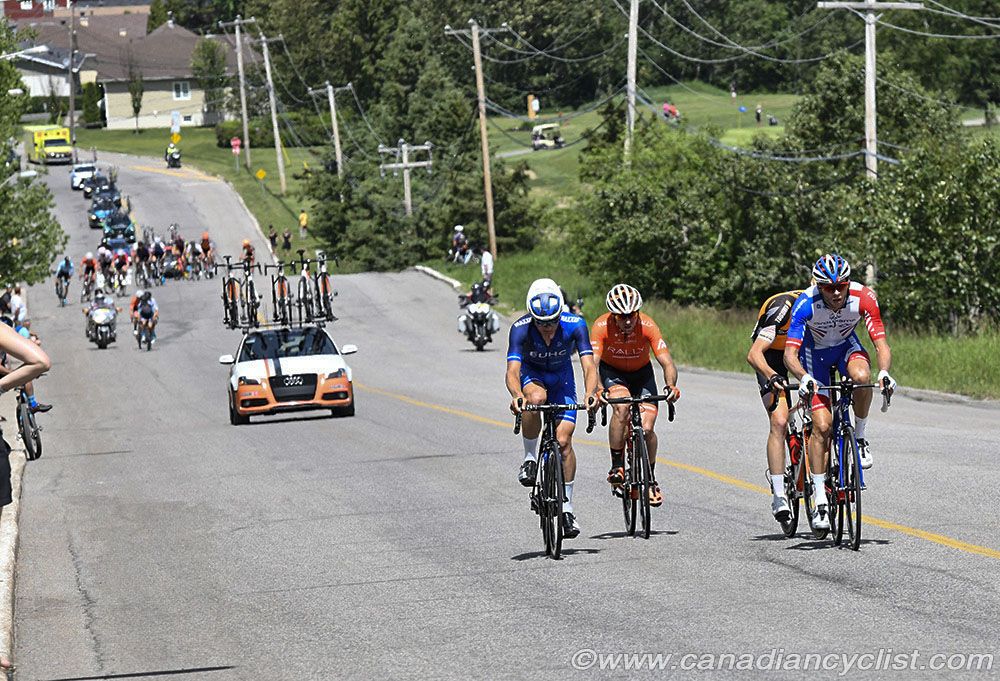 Attack on the climb on lap four - Antoine Duchesne (Groupama FDJ), Nicolas Zukowsky (SILBER Pro Cycling), Ryan Anderson (Rally Cycling) and Alex Cataford (UnitedHealthcare)