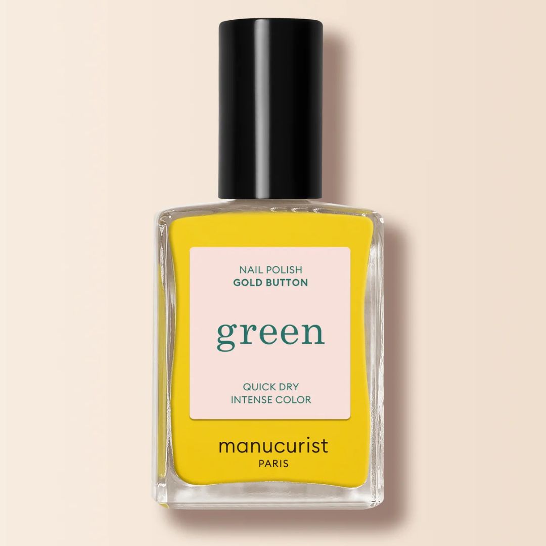 Camouflage green nail polish in golden buttons