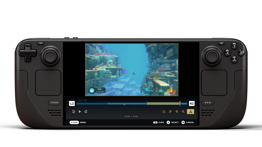 Official render of Game Recording Beta running on Steam Deck, with editing interface open.