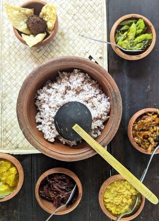 Beetroot curry with red rice